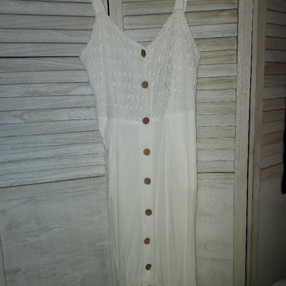 Elegant White Button-Down Lace Dress